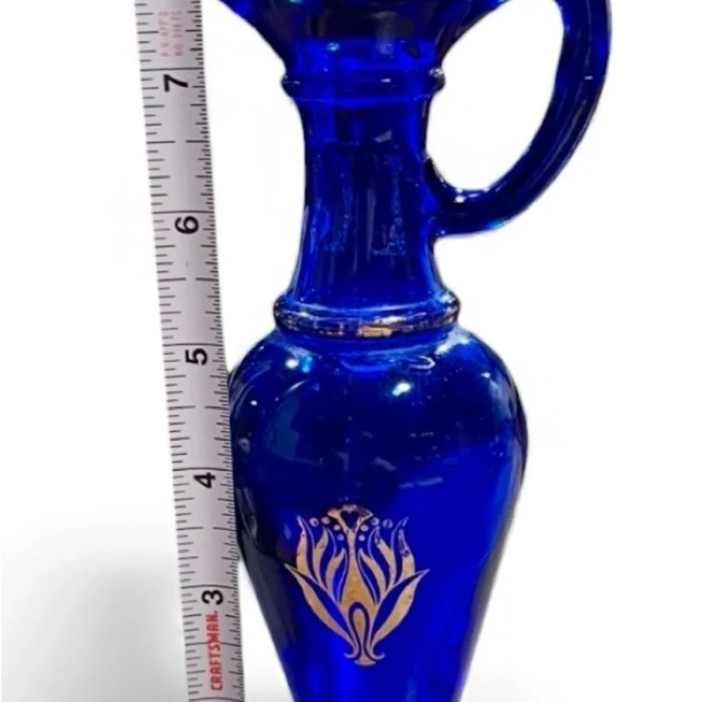 Vintage Avon Cobalt Glass Decanter Blue and Gold Traditional Cottage Collectible